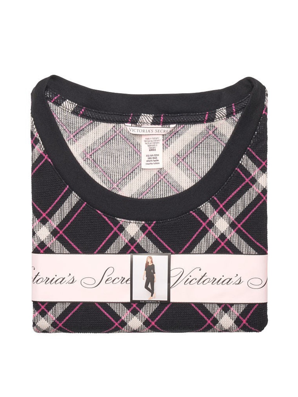 Victoria's Secret Black & Pink Plaid Long Sleeve Fireside thermal pajamas